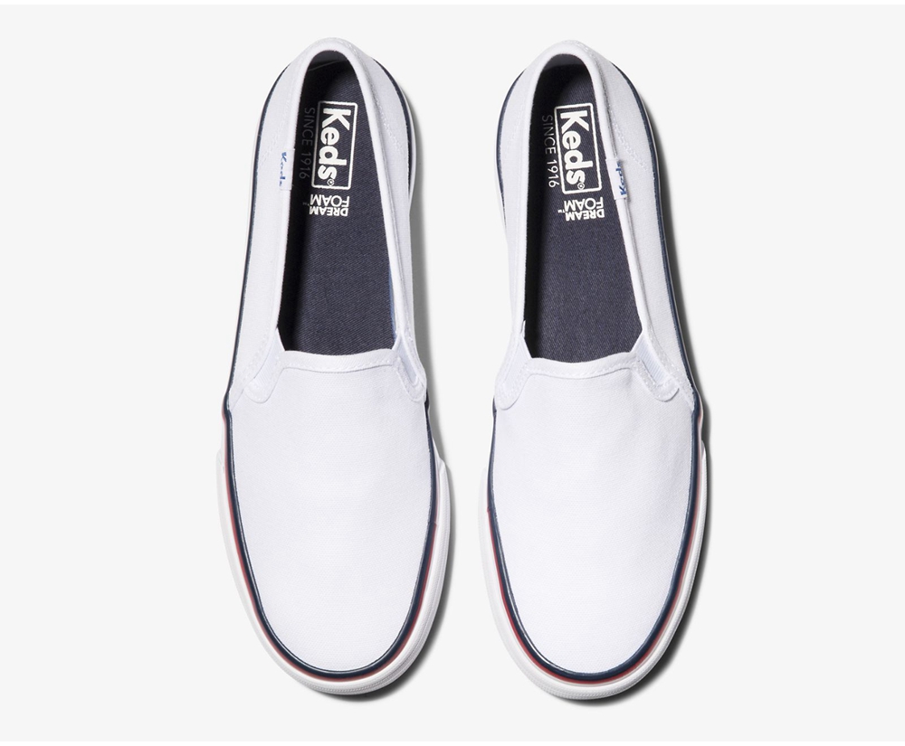 Keds Womens Slip Ons White - Washable Double Decker Varsity - 132LOMFEY